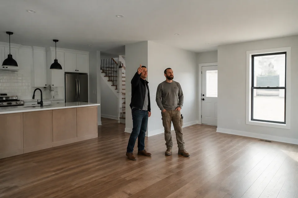 Investor inspecting a completed rental property renovation