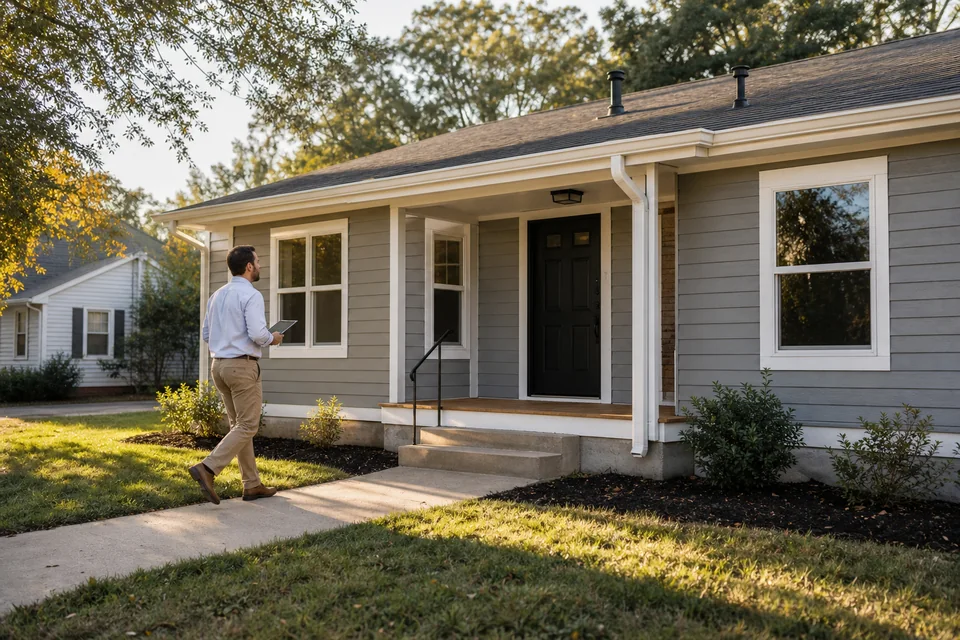 Investor reviewing a renovated single-family rental property